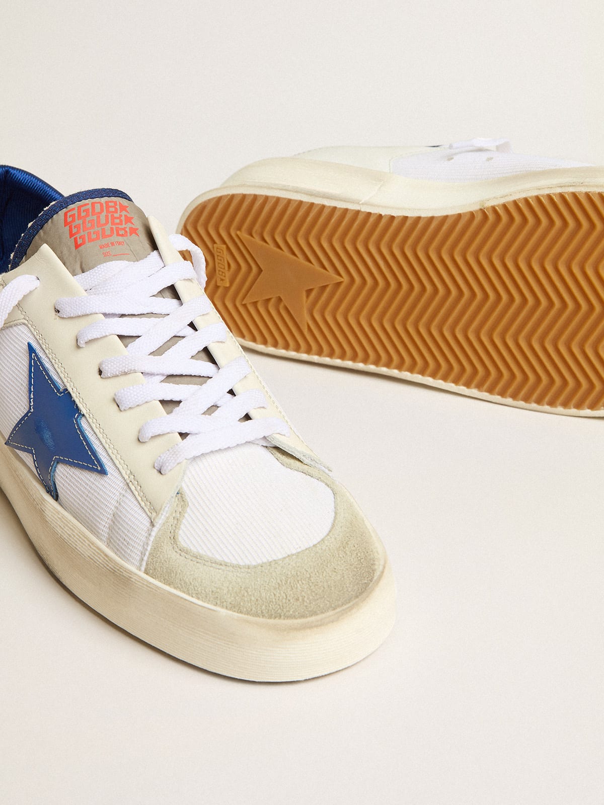 Stardan LTD in white mesh and leather with blue star and white heel tab |  Golden Goose