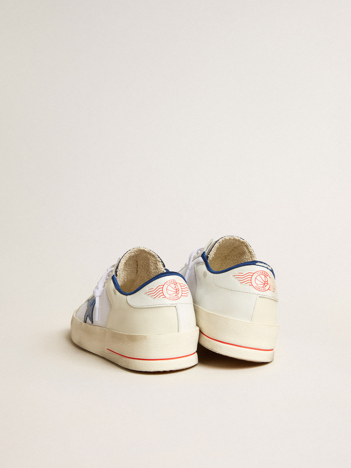 Stardan LTD in white mesh and leather with blue star and white heel tab |  Golden Goose