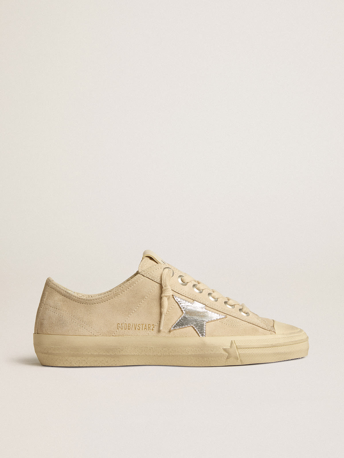Golden Goose - Women’s V-Star in pearl suede with silver metallic leather star in 