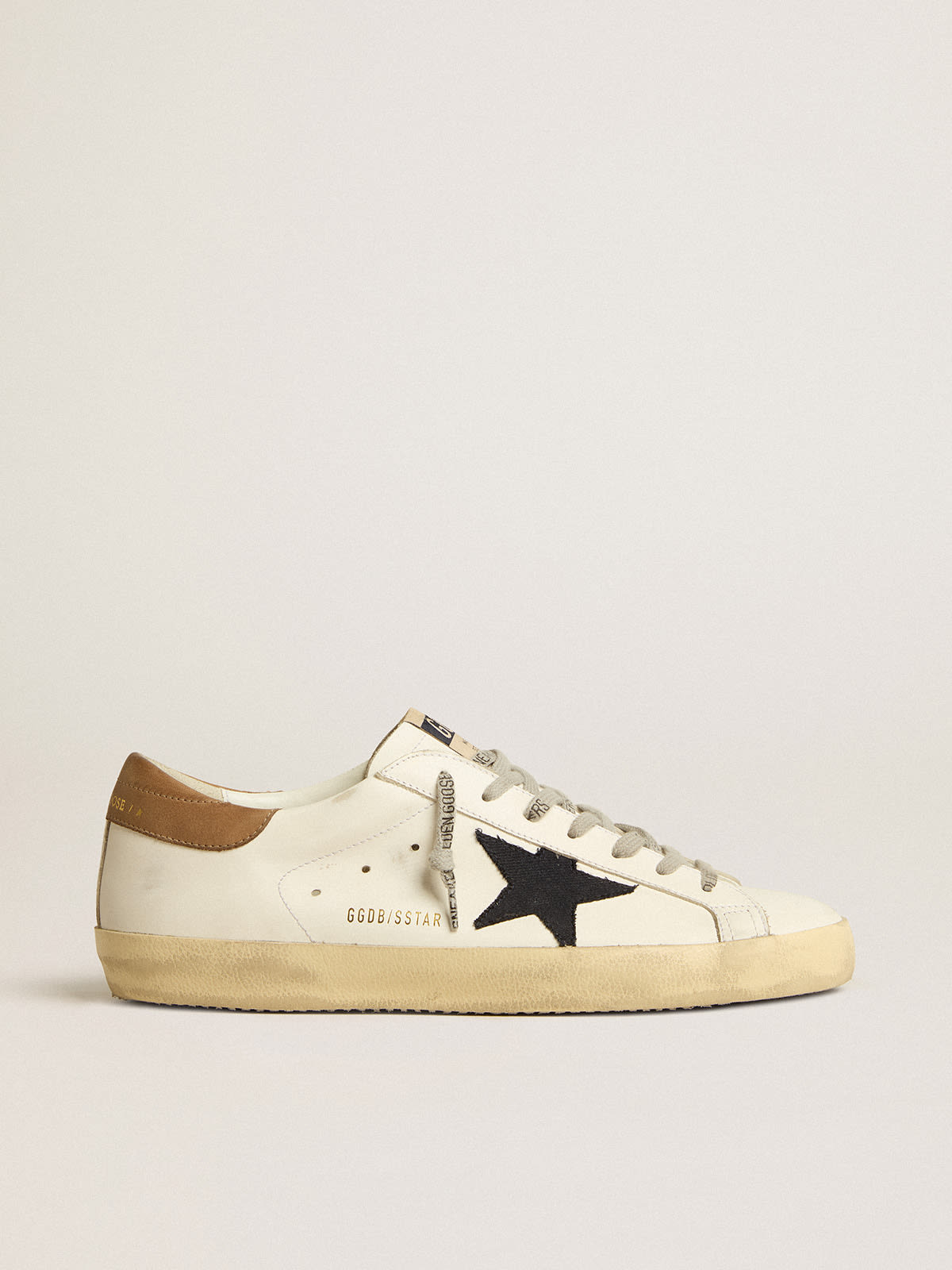 Golden Goose - Super-Star with blue canvas star and tobacco leather heel tab in 