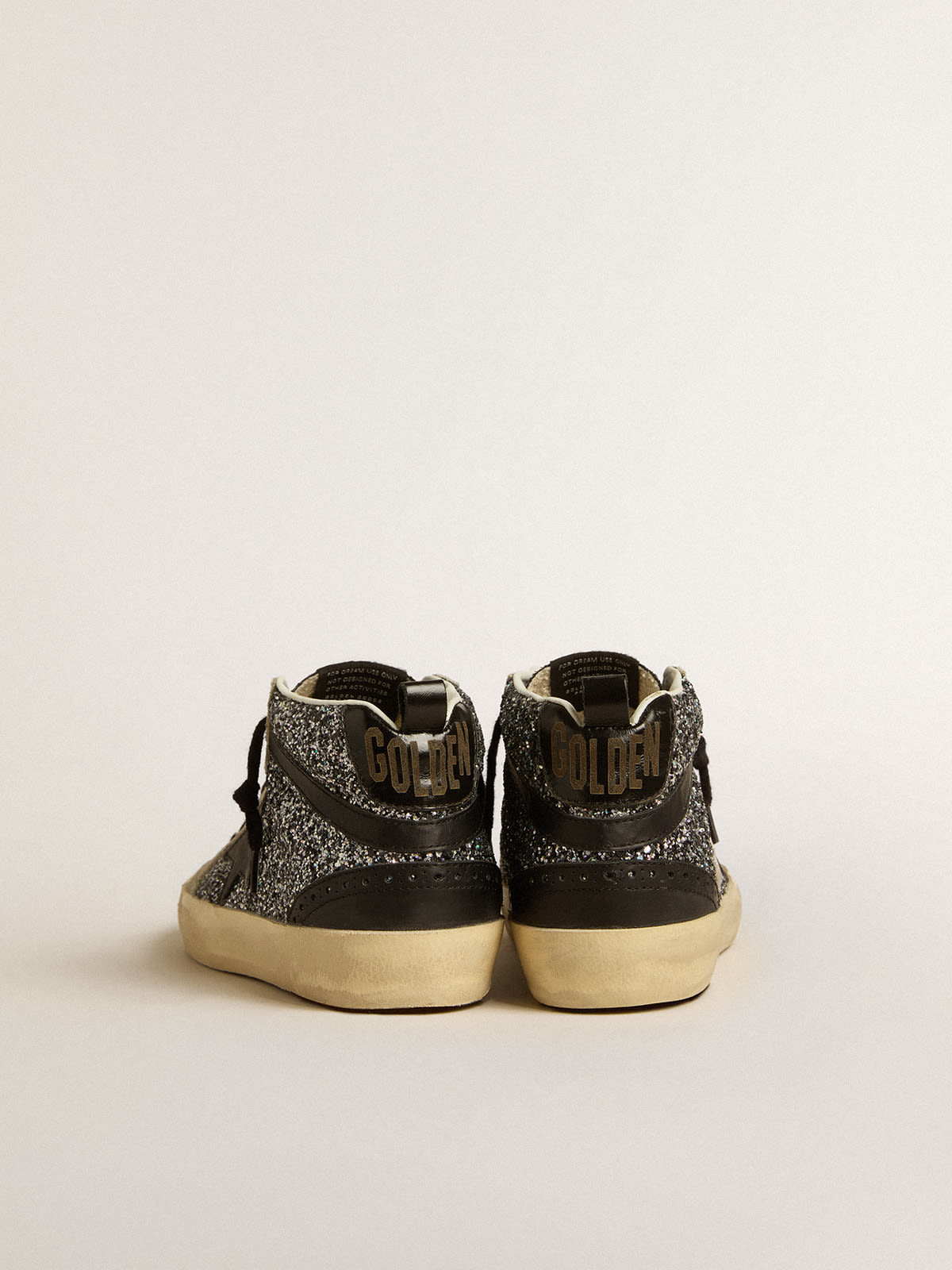 Mid Star LTD in black glitter with black leather star and flash | Golden  Goose