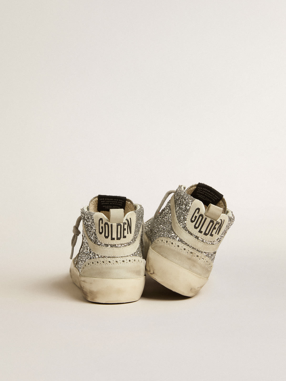 Mid Star in silver glitter with ice-gray suede star and flash | Golden Goose