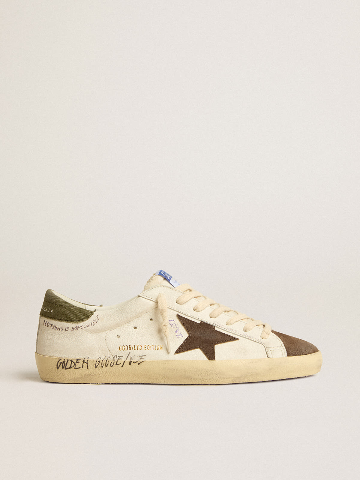 Golden Goose - Men's Super-Star LTD in nappa with brown suede star and green heel tab in 