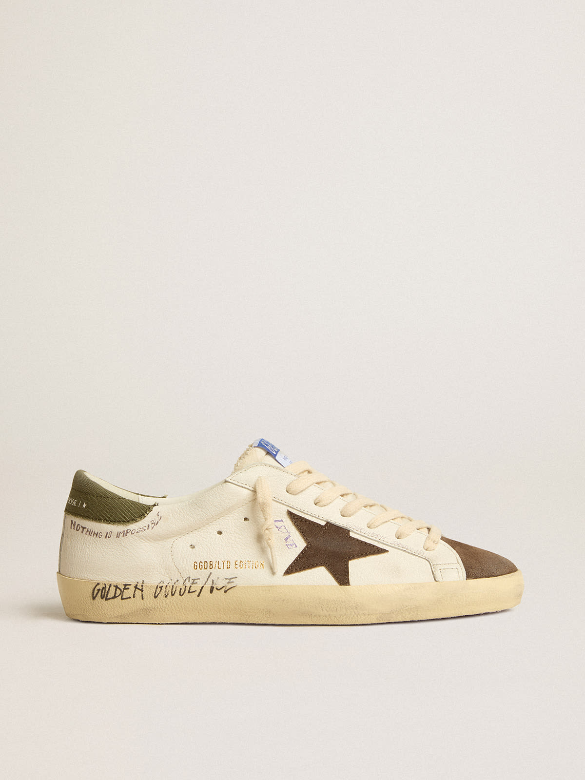 Super Star LTD en cuir nappa avec toile en daim marron et contrefort vert