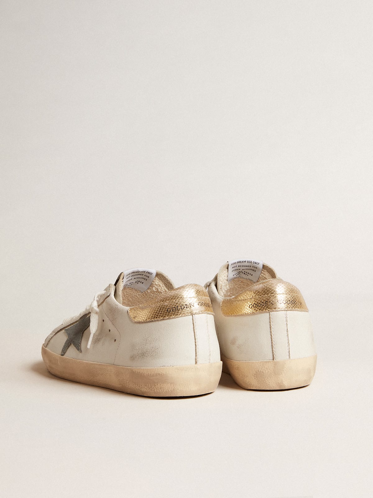 Super-Star with suede star and platinum snake-print leather heel tab |  Golden Goose