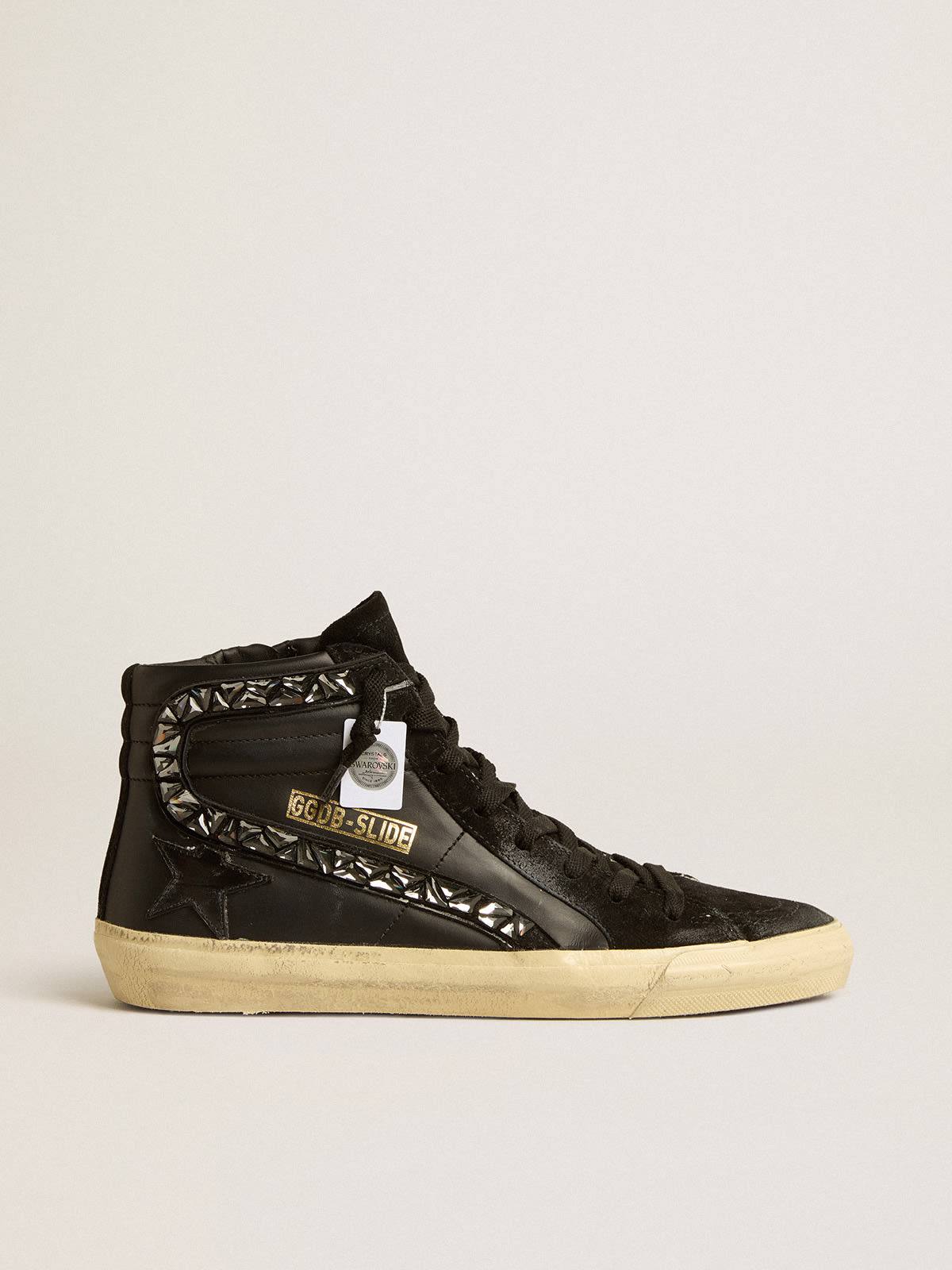 Golden Goose - Slide in leather with black star and crystal flash in 