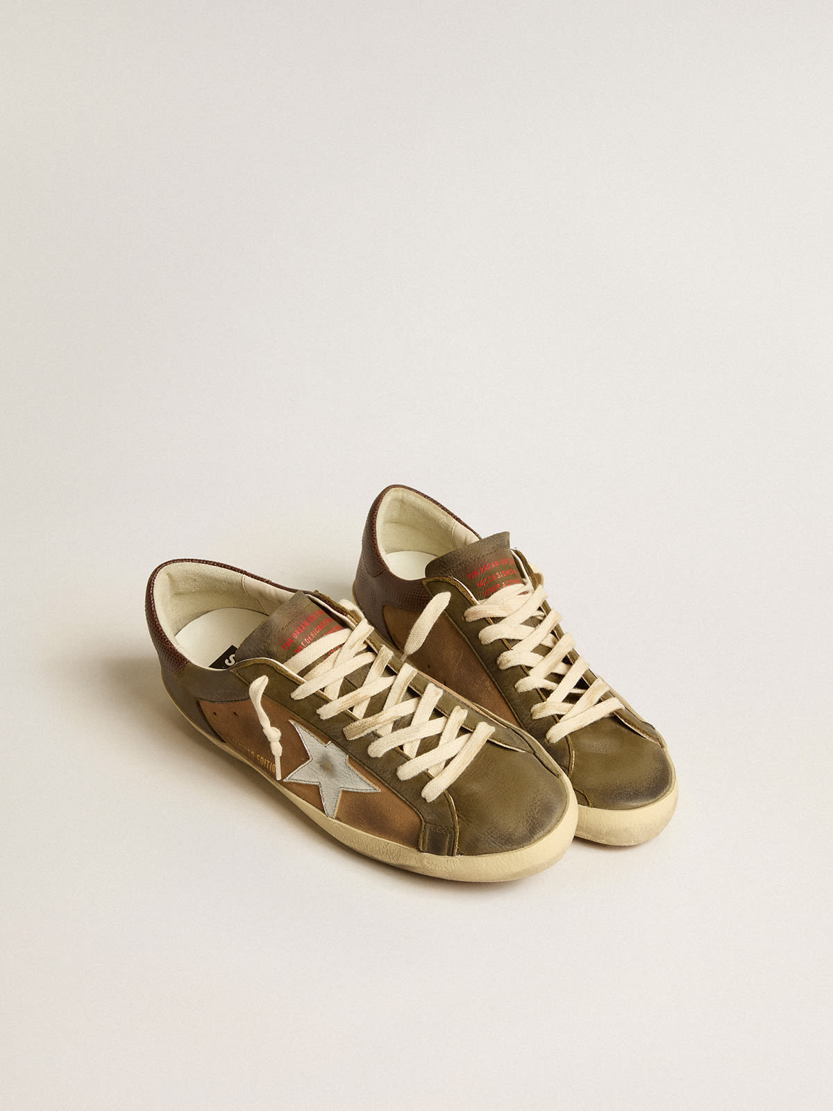 Golden Goose - Super-Star LTD in green leather and tobacco-colored suede with silver star in 