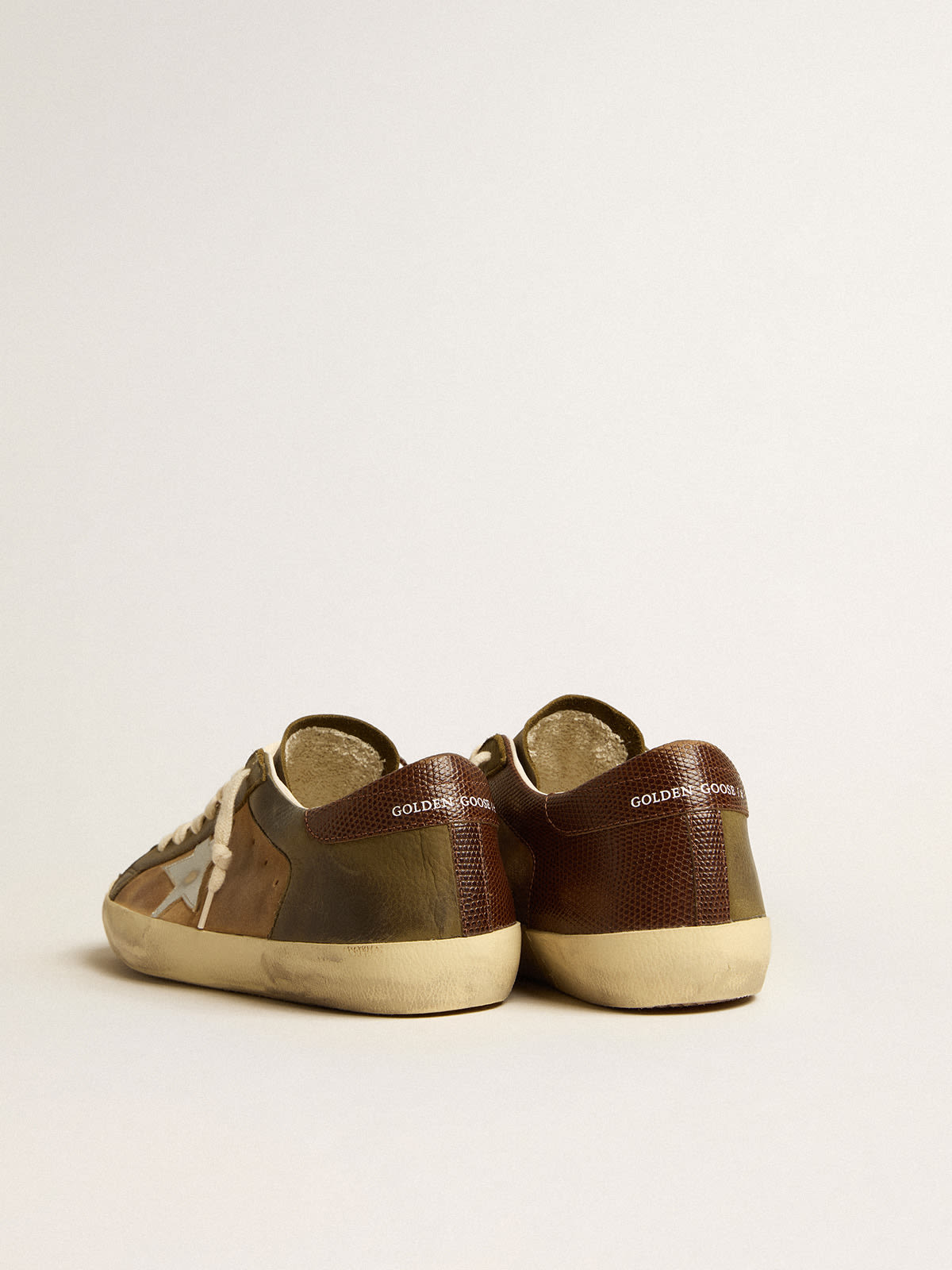 Golden Goose - Super-Star LTD in green leather and tobacco-colored suede with silver star in 