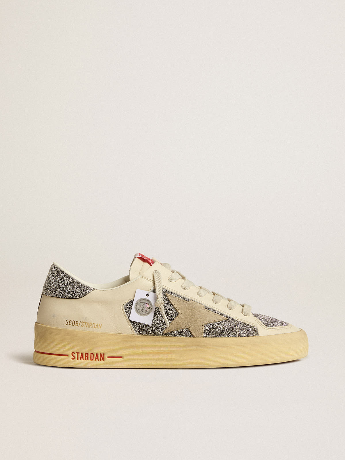 Golden Goose - Women's Stardan in suede with sand star and silver crystal inserts in 