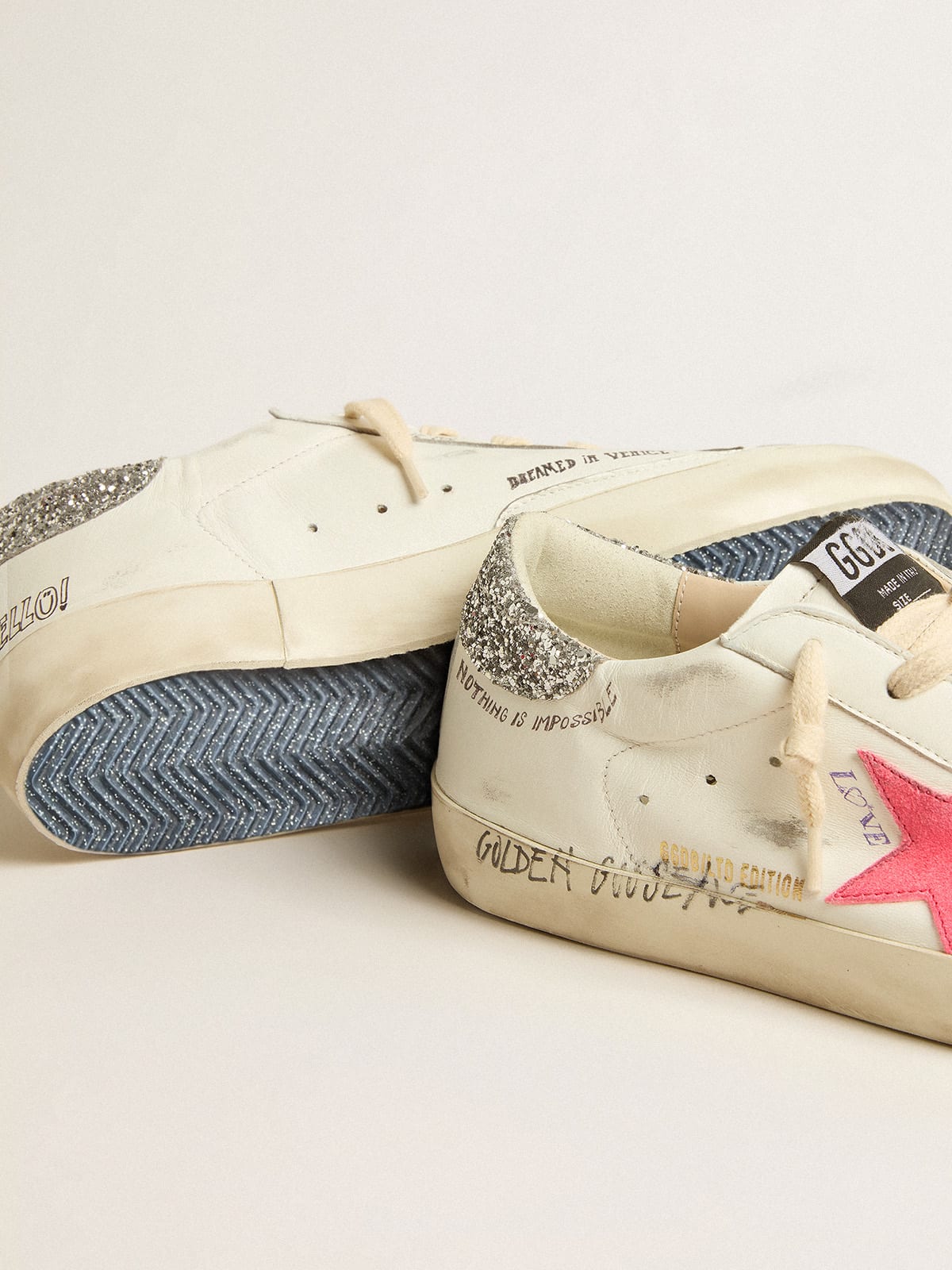 Golden Goose - Super-Star LTD with fluorescent lobster suede star and glitter heel tab in 