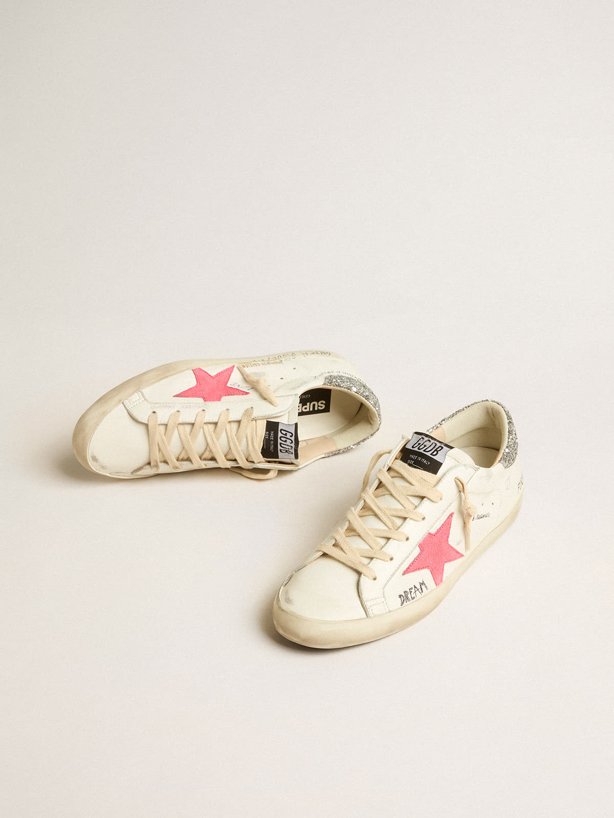 Golden Goose - Super-Star LTD with fluorescent lobster suede star and glitter heel tab in 
