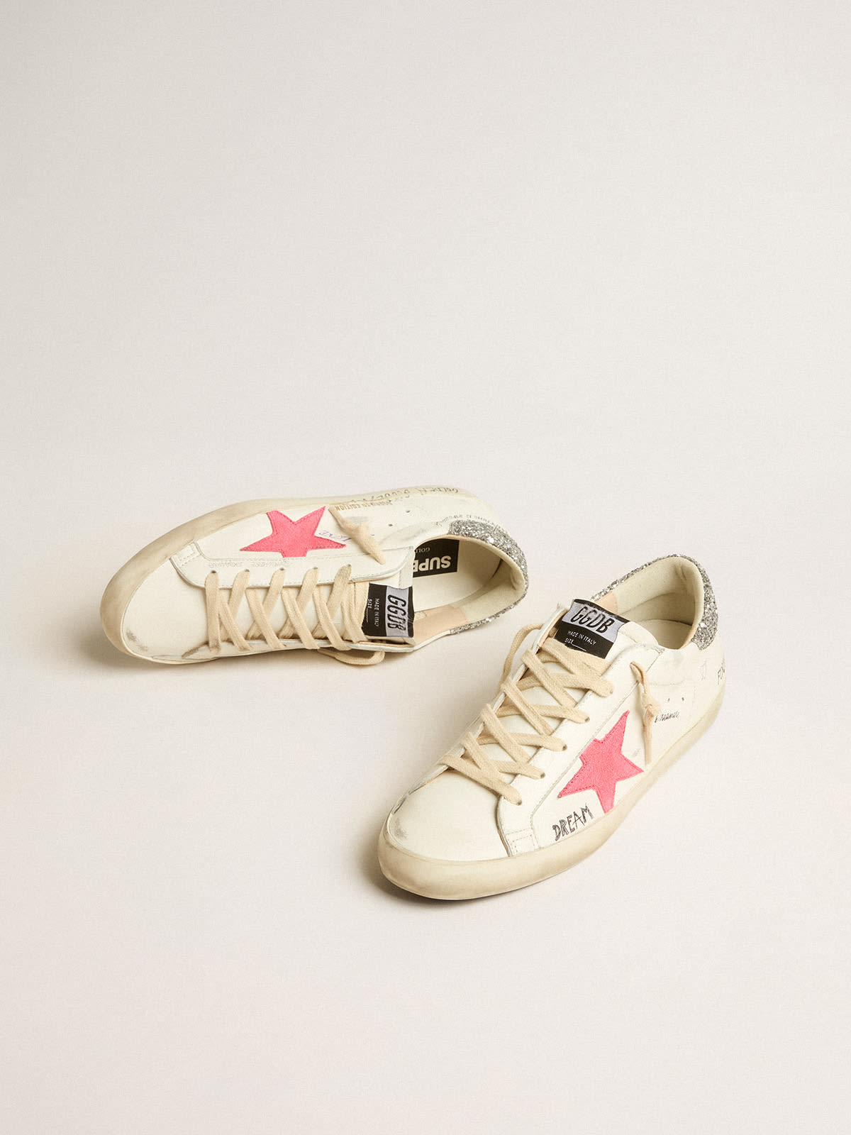 Super-Star LTD with fluorescent lobster suede star and glitter heel tab |  Golden Goose