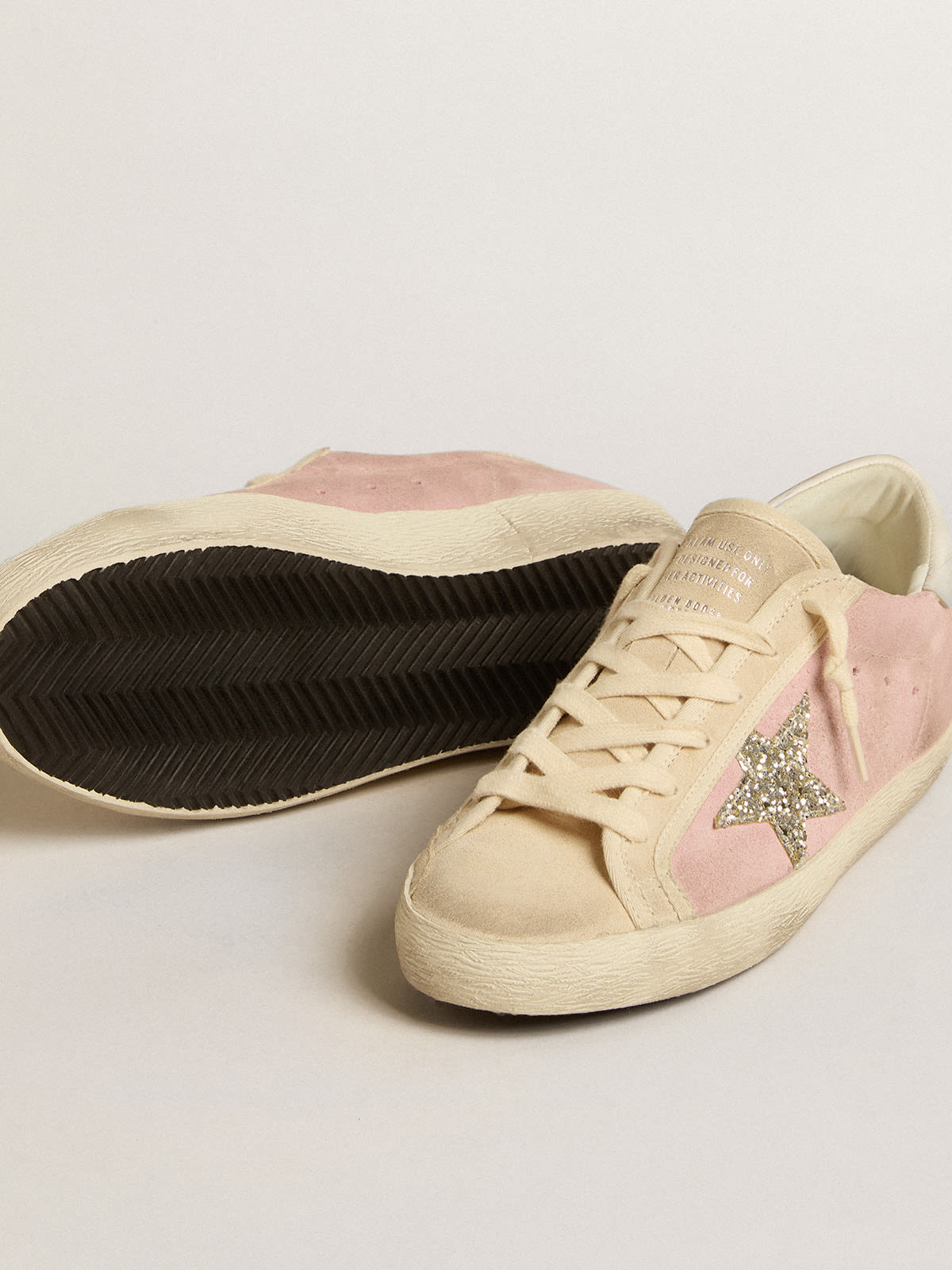 Golden Goose - Super-Star LTD in pink and pearl suede with platinum glitter star in 
