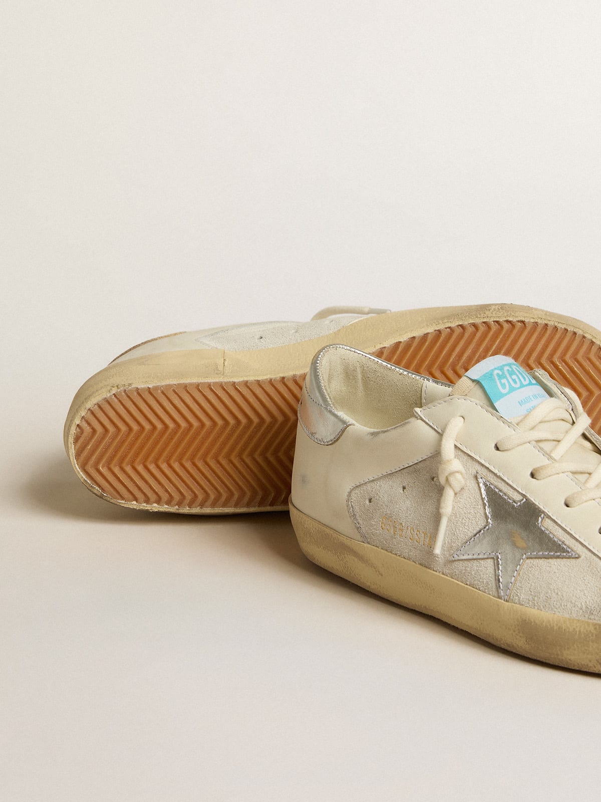 Super-Star in white leather and suede with silver and gold leather star |  Golden Goose