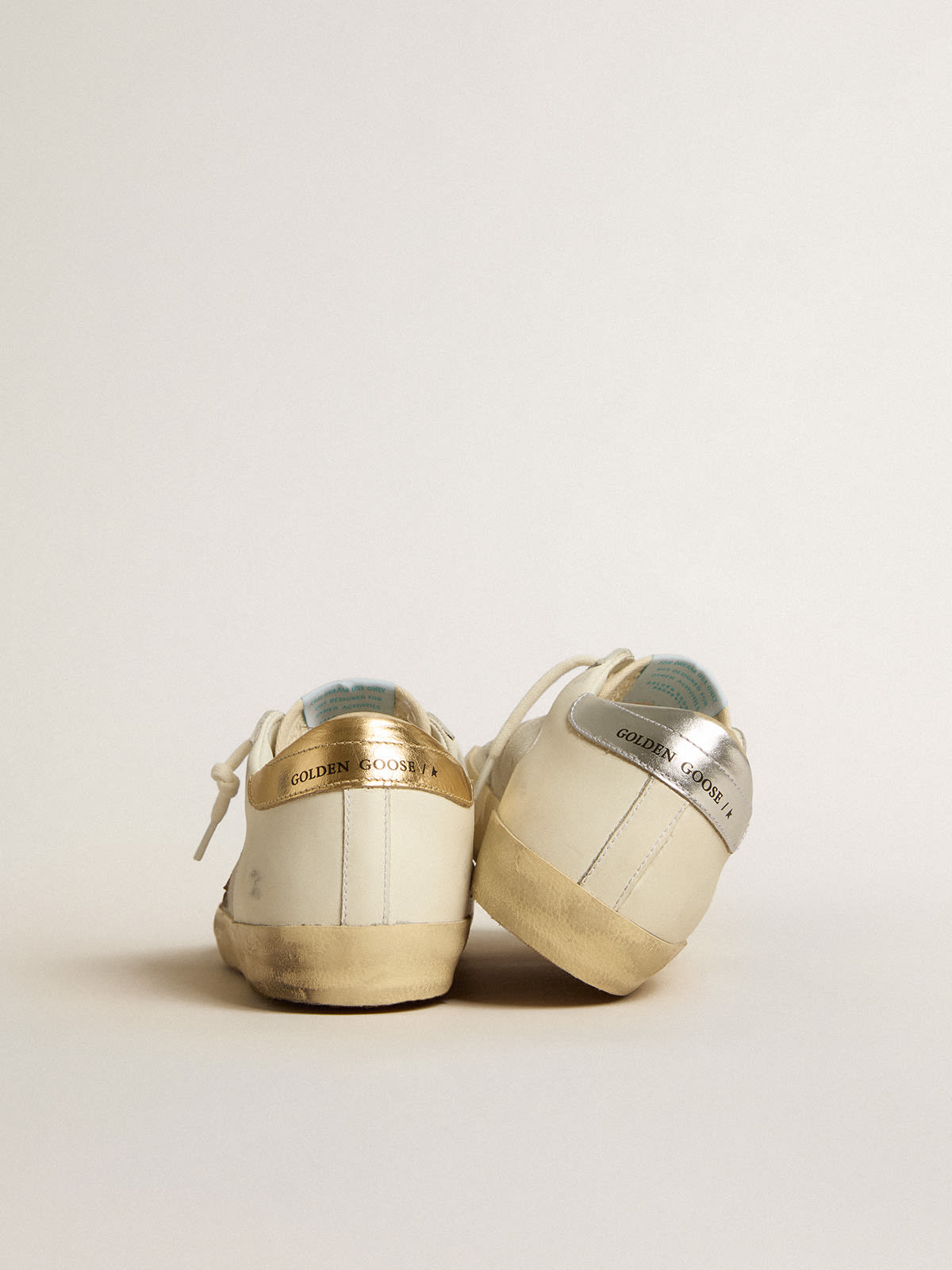 Golden Goose - Super-Star in white leather and suede with silver and gold leather star in 