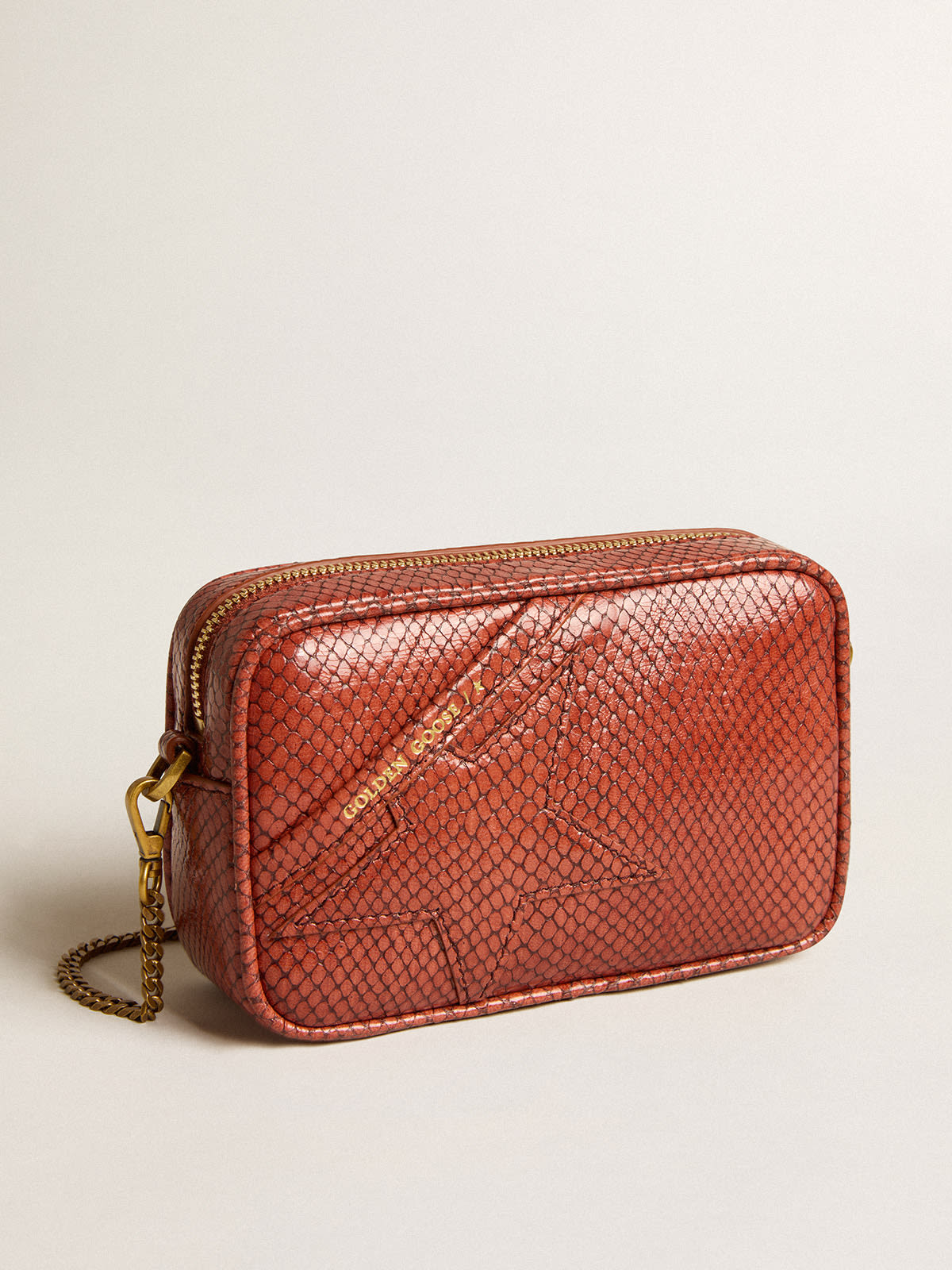 Golden Goose - Mini Star Bag de couro com estampa de píton cor de ferrugem in 
