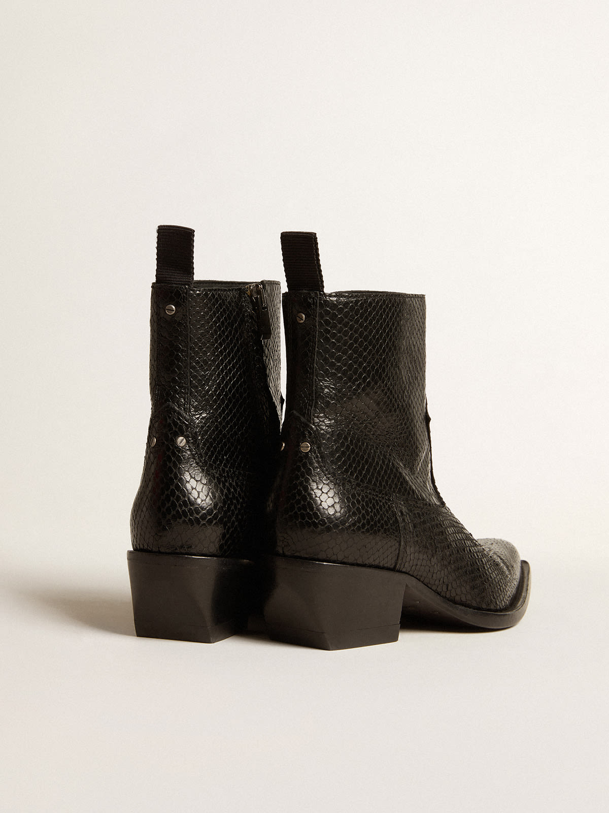 Low Debbie boots in black snake-print leather | Golden Goose