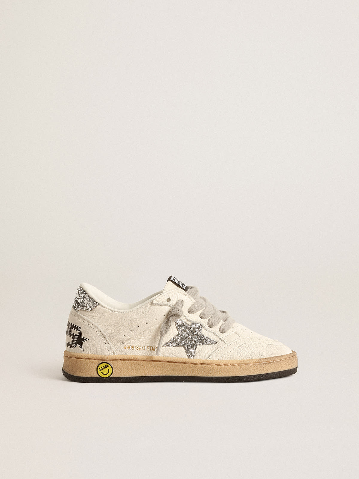 Ball Star Young in nappa with silver glitter star and heel tab | Golden ...
