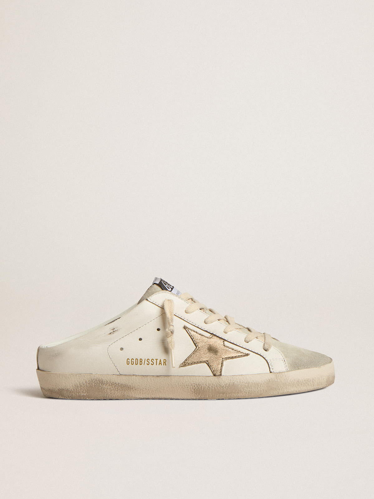 Super-Star Sabots with platinum star and ice-gray suede tongue | Golden  Goose
