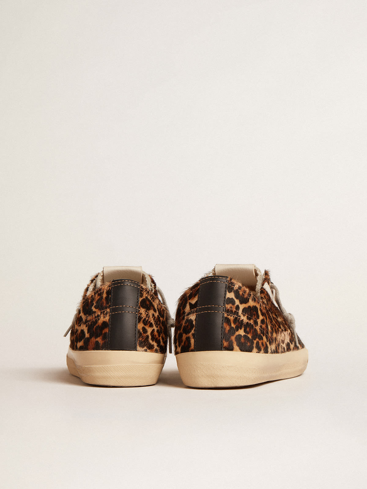 Golden Goose - V-Star in leopard pony skin with black leather star and heel tab in 