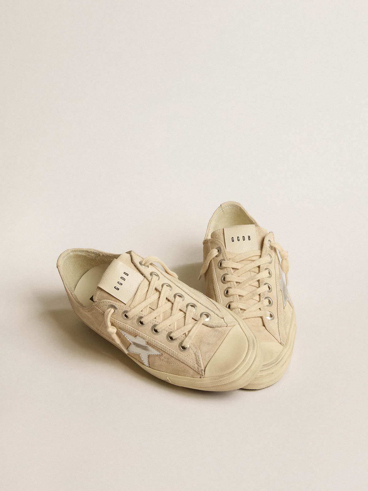 Golden Goose - Women’s V-Star in pearl suede with silver metallic leather star in 