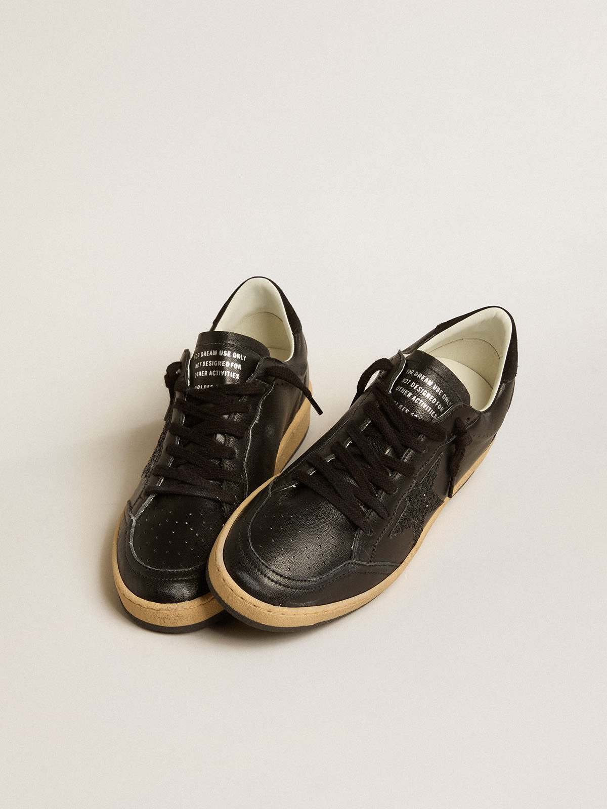 Golden Goose - Ball Star in black nappa leather with black glitter star and suede heel tab in 
