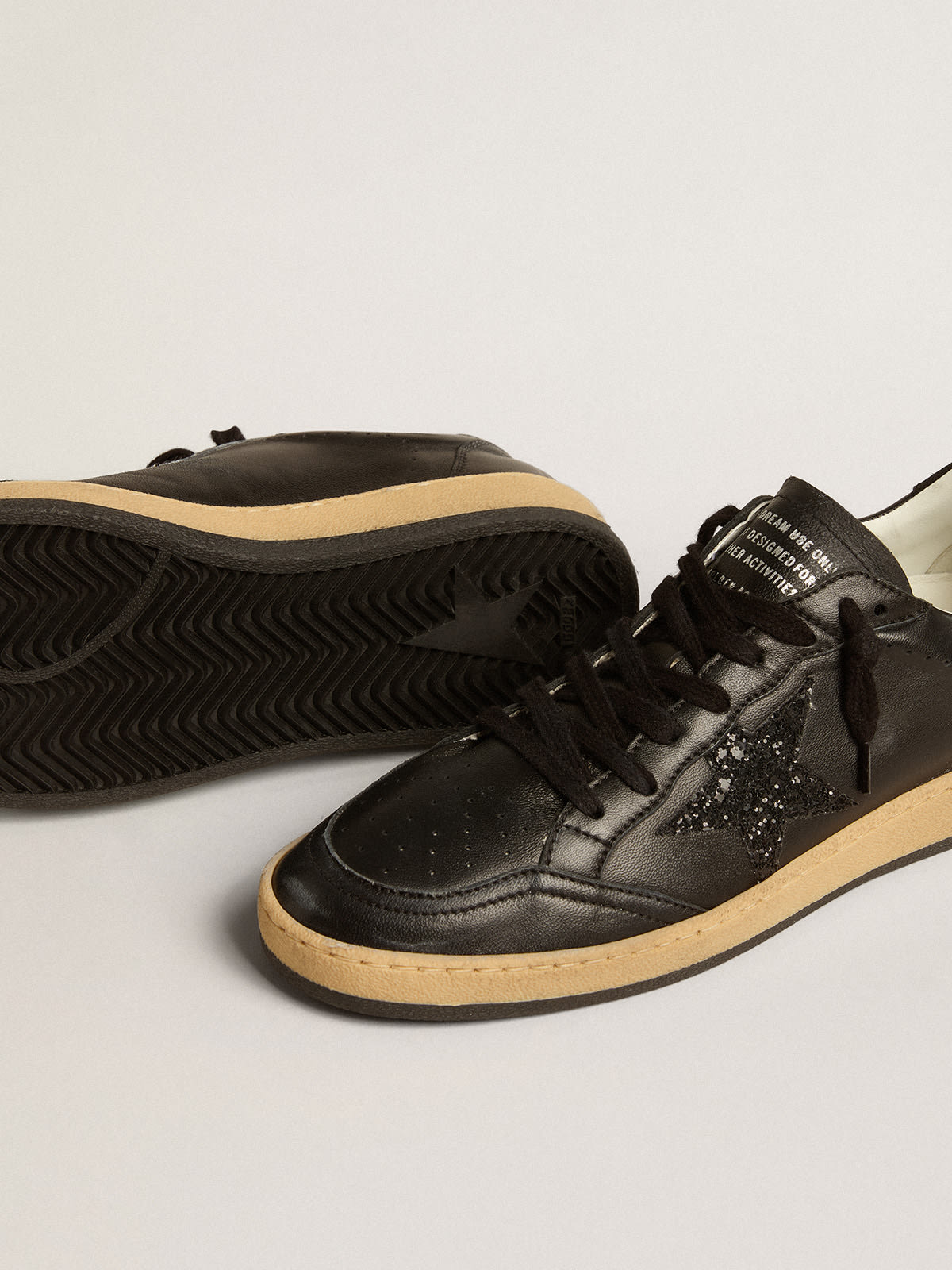 Golden Goose - Ball Star in black nappa leather with black glitter star and suede heel tab in 