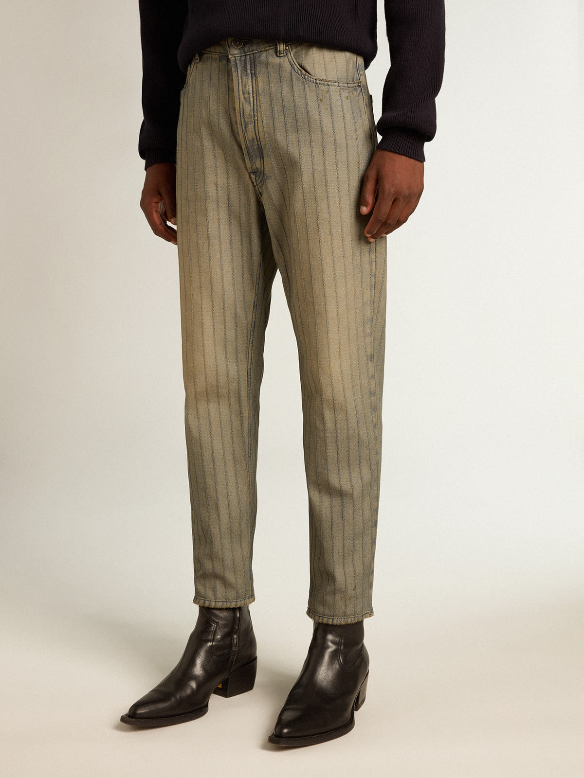 Golden Goose - Men's gray pants in striped denim  in 