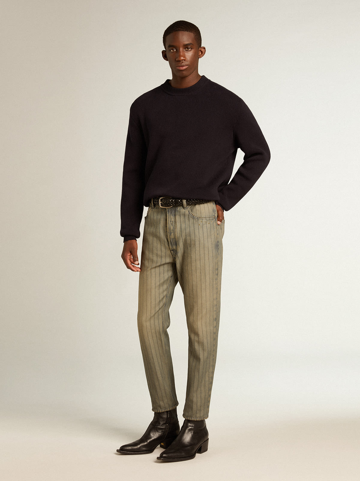 Golden Goose - Calça jeans masculina listrada cinza  in 
