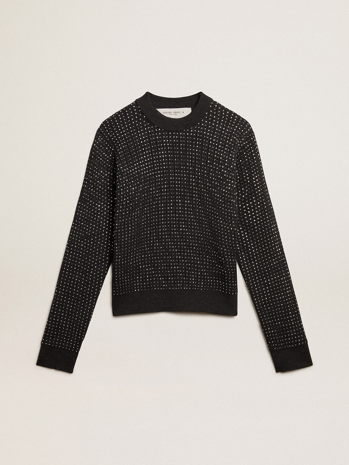 Golden Goose - Round-neck sweater in merino wool with all-over crystals in 
