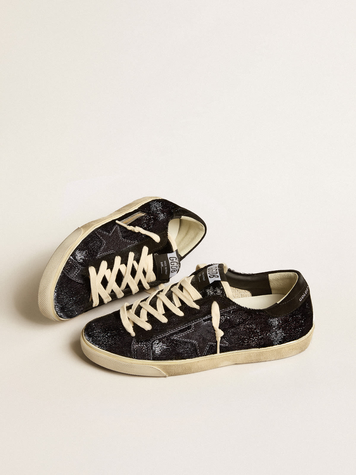 Men’s Super-Star in black velvet and suede with black suede star