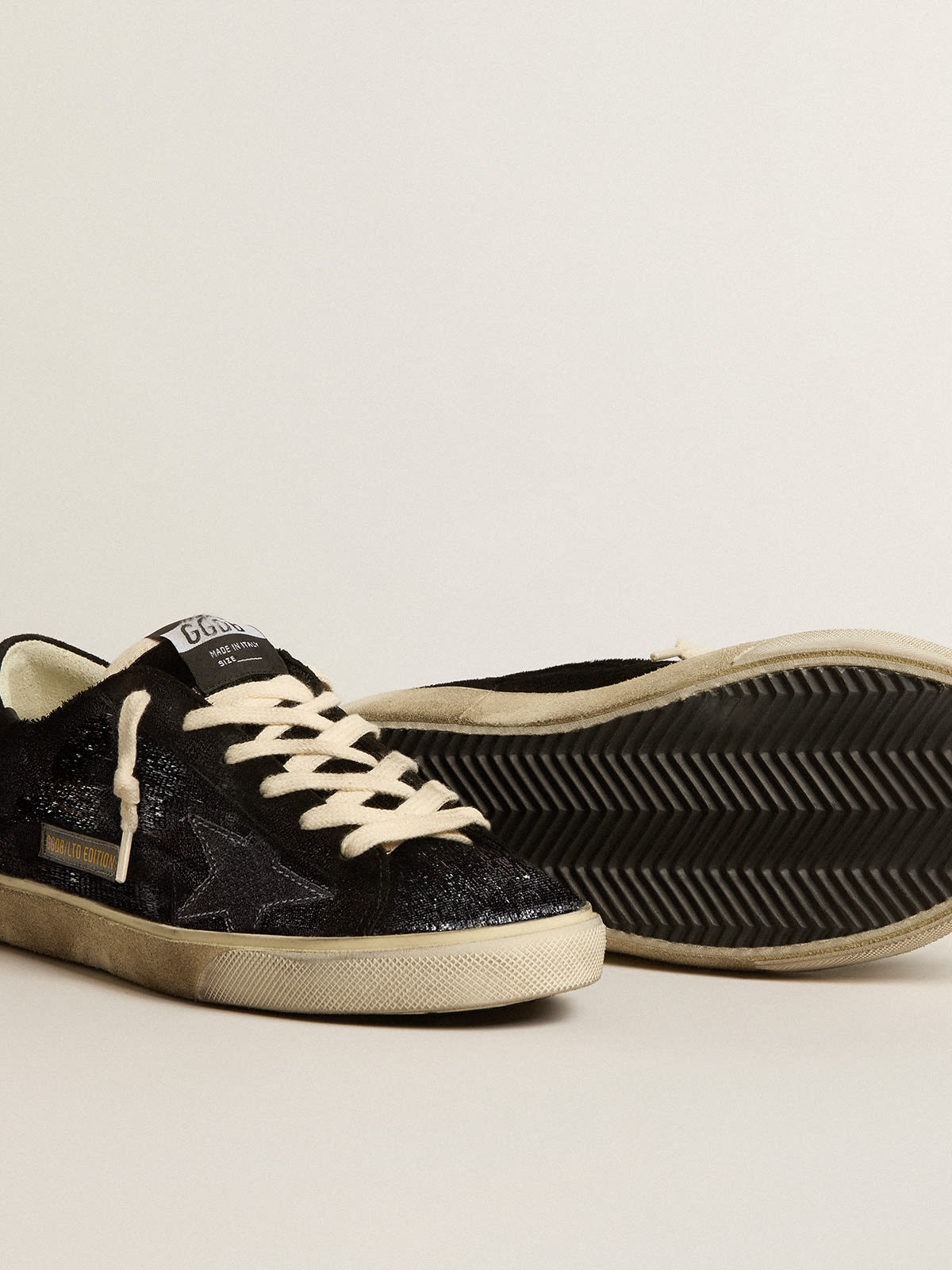 Men’s Super-Star in black velvet and suede with black suede star