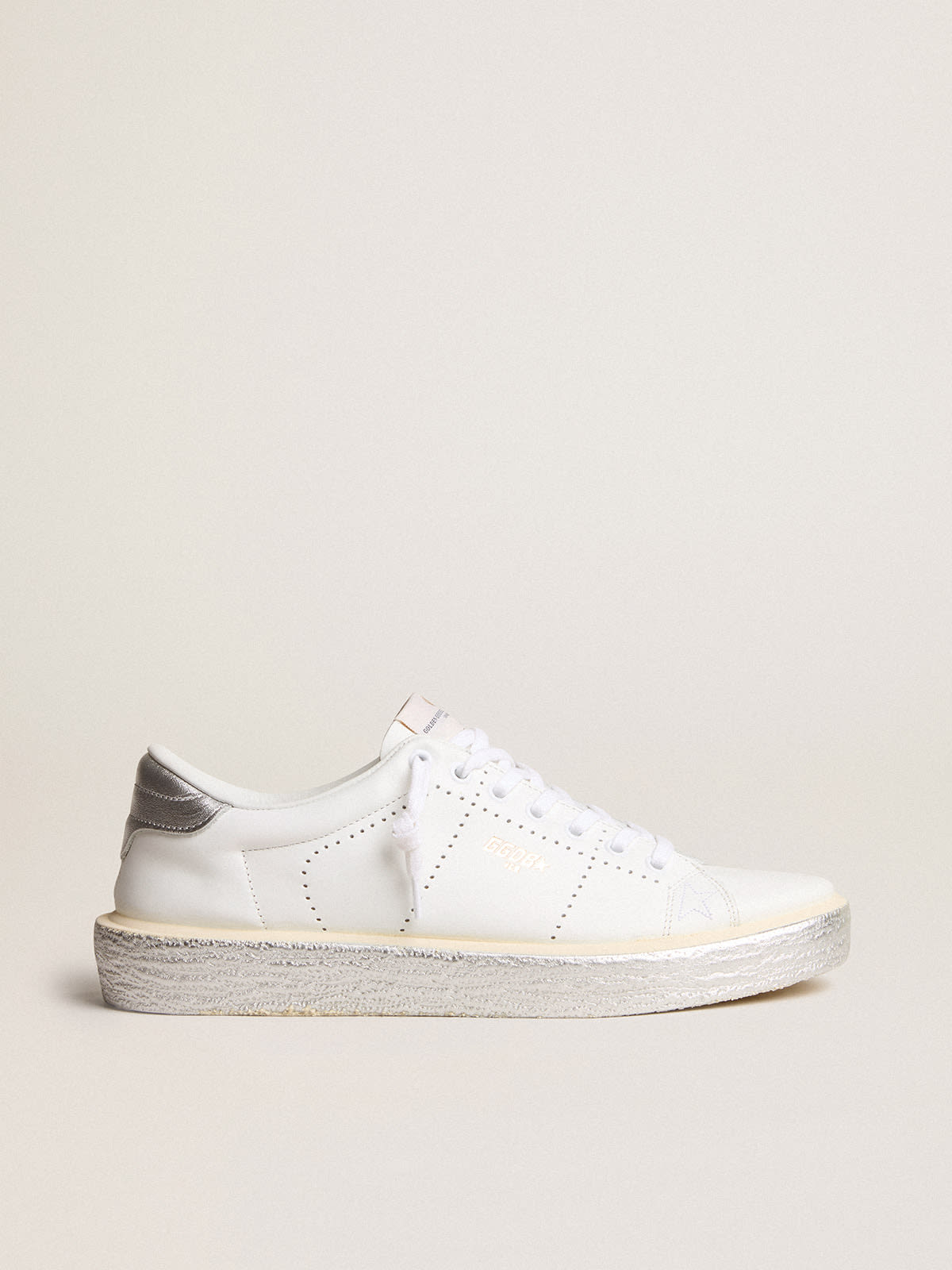 TENNIS LEATHER UPPER LAMINATED HEEL AND SOLE WHITE/SILVER | Golden Goose