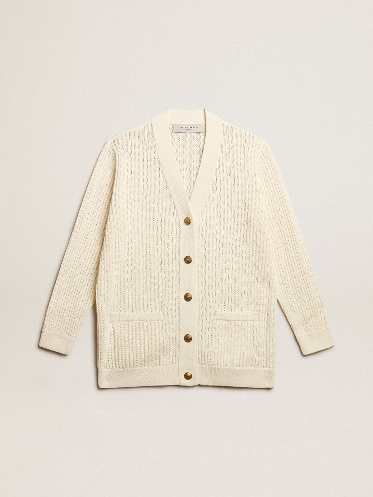 Vintage white-colored openwork cotton cardigan