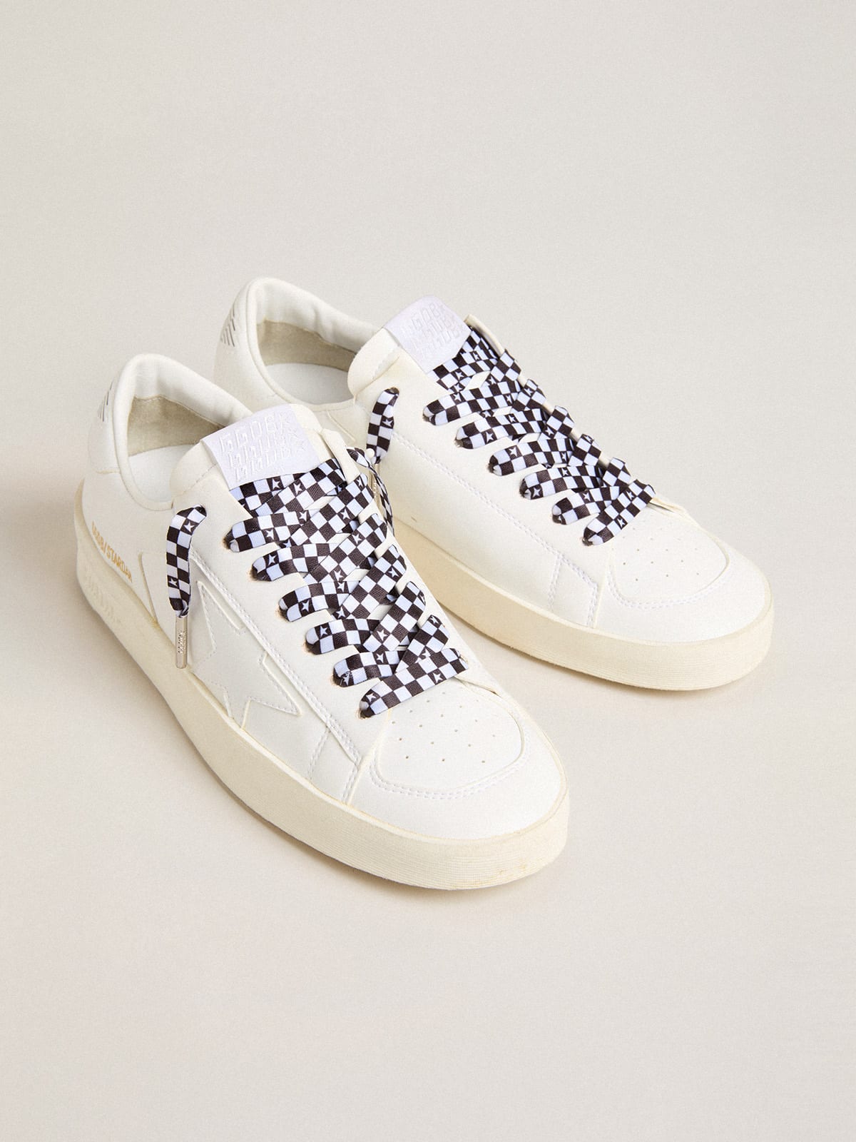 Black and white checkerboard cotton laces with white stars | Golden Goose