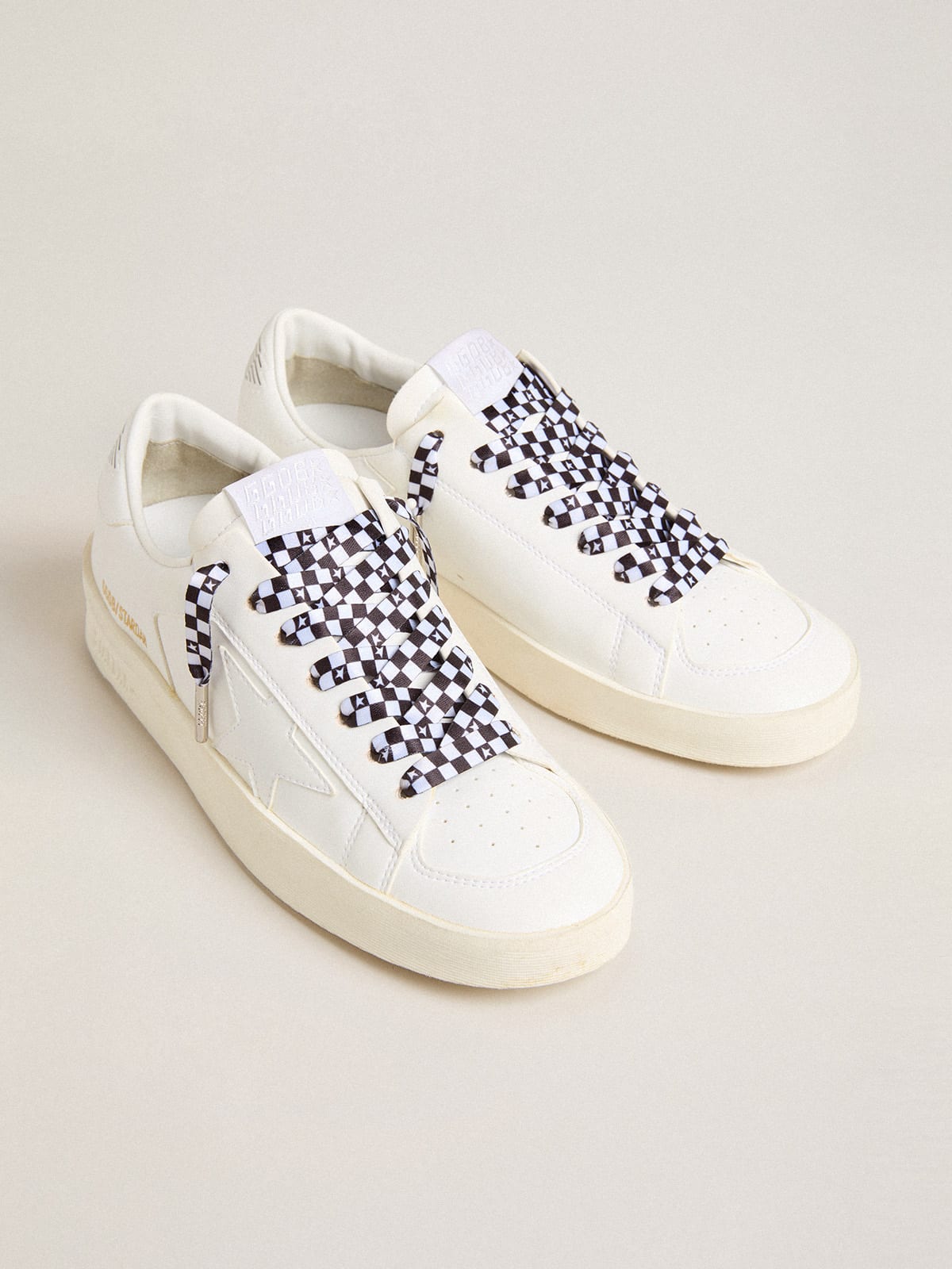 Lacets en coton damier blanc et noir avec toiles blanches