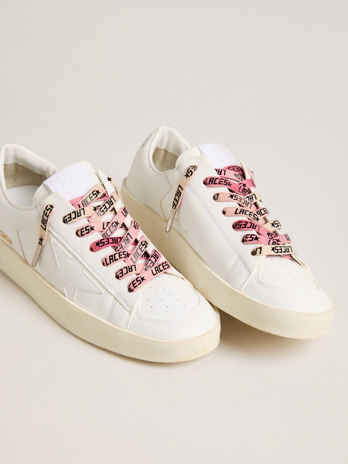 Lacets en coton rose et blanc vieilli Golden Goose