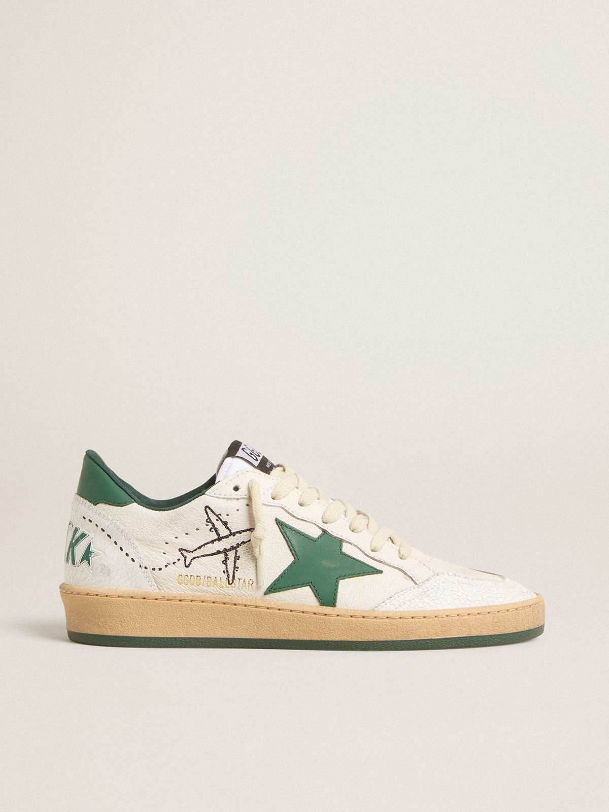 Golden Goose - Women's Ball Star Wishes in white nappa leather with green leather star and heel tab in 