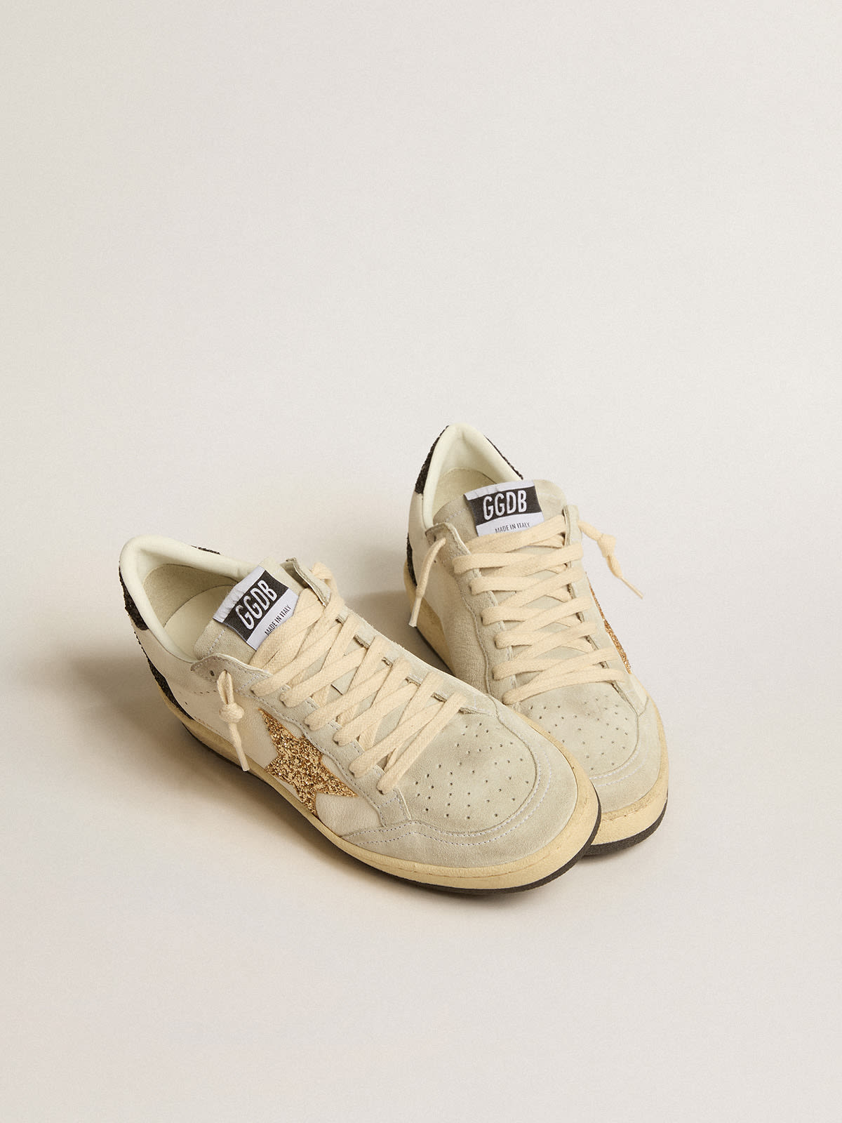 Golden Goose - Ball Star LTD in nappa leather and suede with glitter star and black heel tab in 
