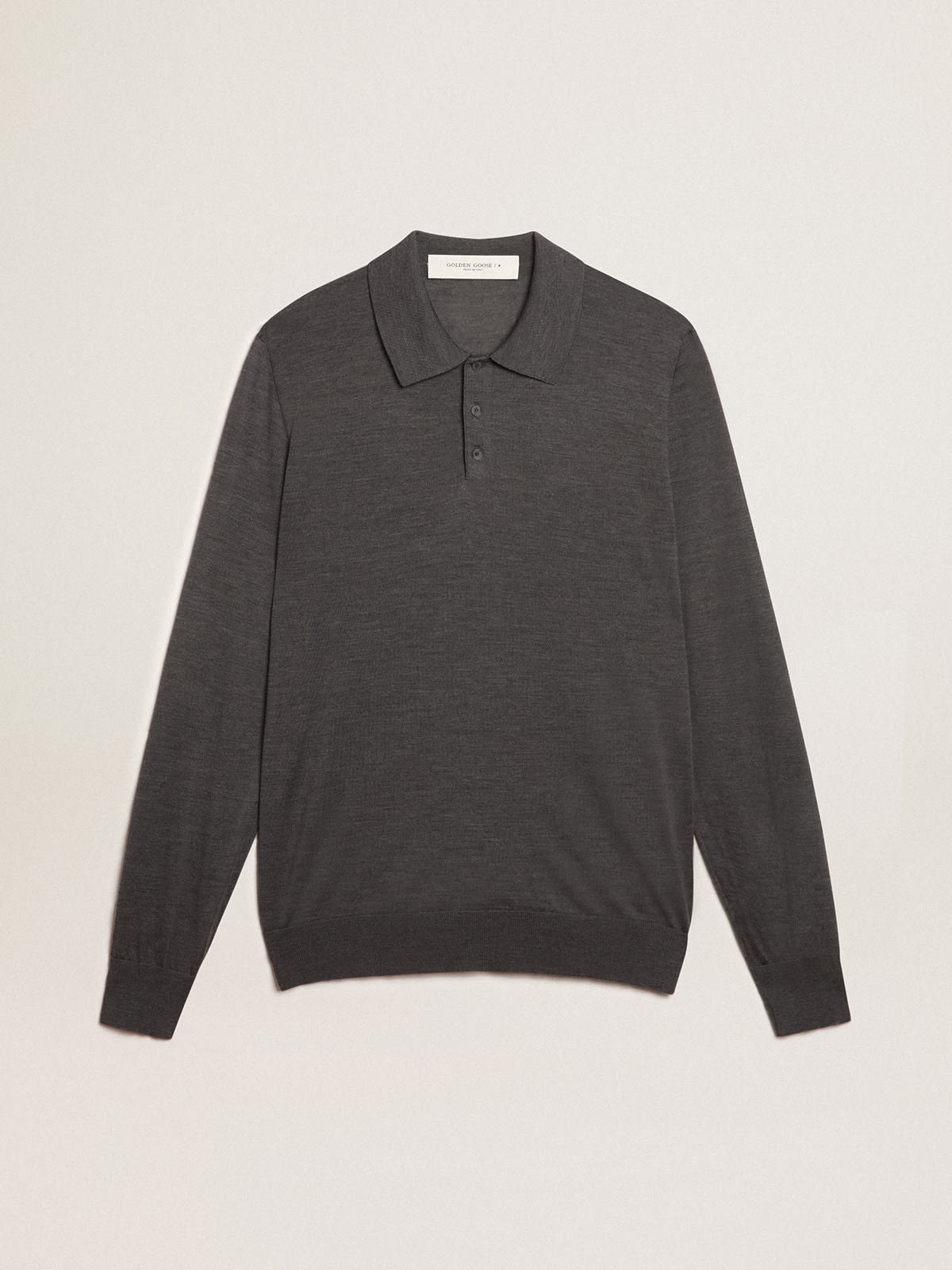 Men’s long-sleeved polo shirt in gray merino wool