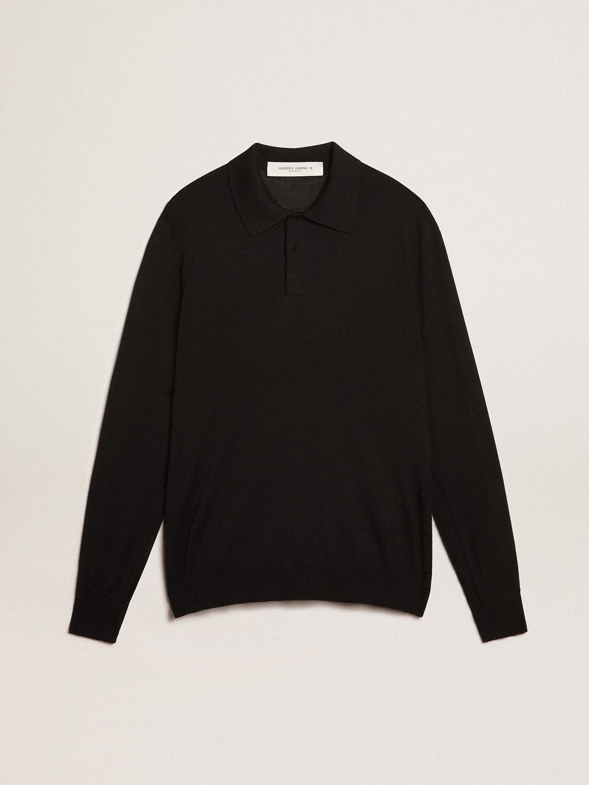 Golden Goose - Men’s long-sleeved polo shirt in black merino wool in 