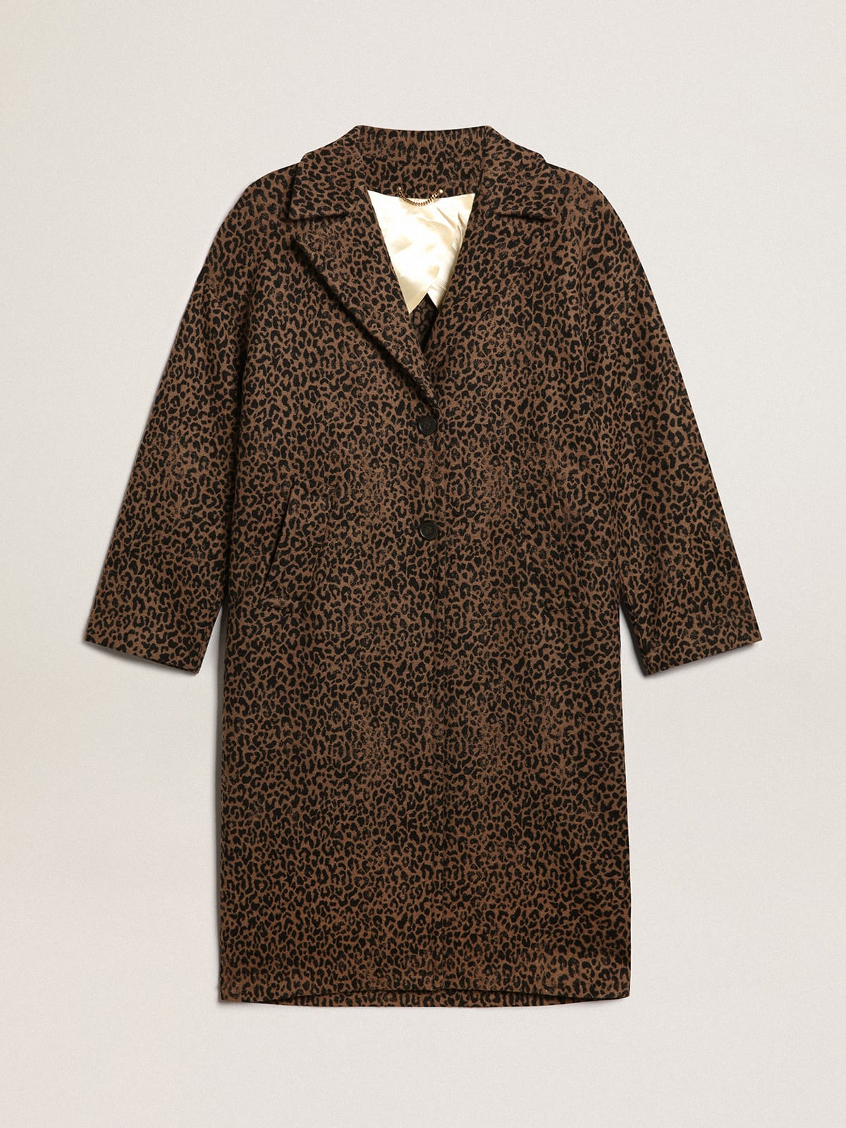 Golden Goose - Women's single-breasted cocoon coat in wool with jacquard motif in 