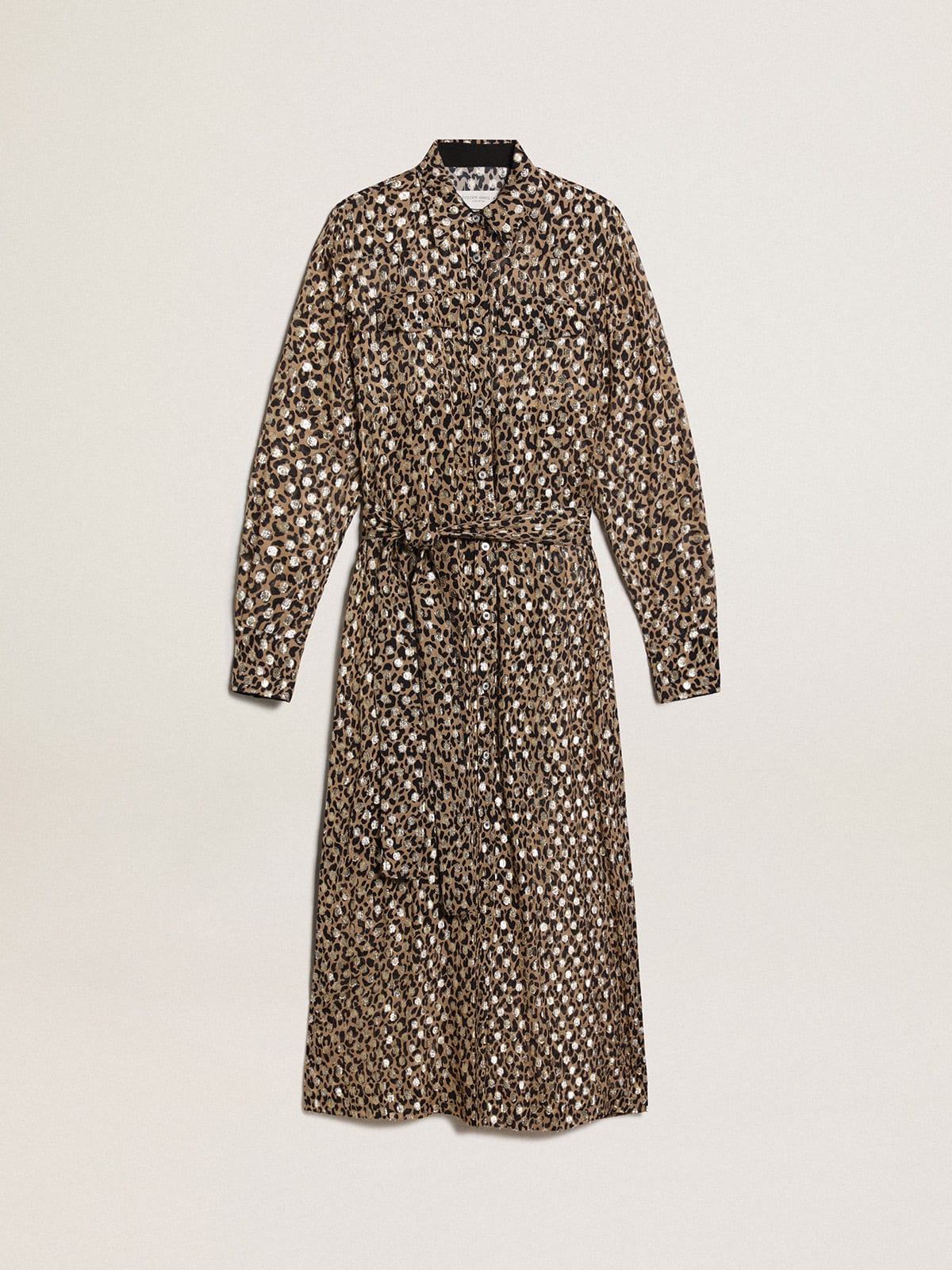 Women's shirt dress with animal print and gold fil coupé