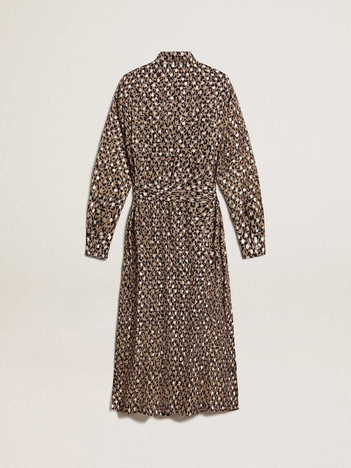 Women's shirt dress with animal print and gold fil coupé