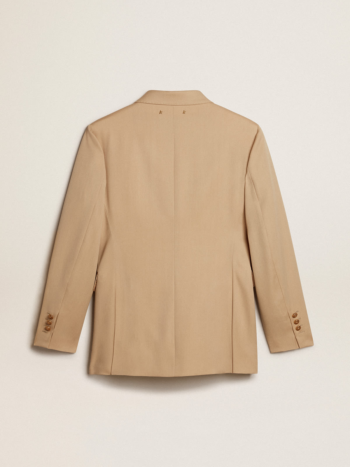 Women’s double-breasted blazer in sand with gold heraldic buttons