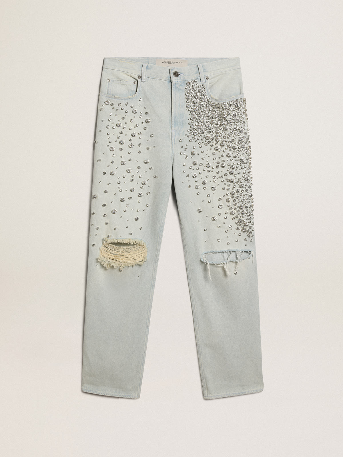 Golden Goose - Calça jeans feminina desbotada com cristais cabochão in 