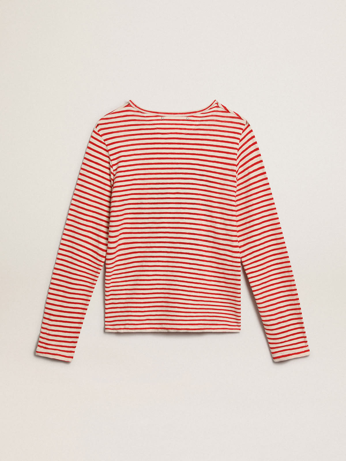 Golden Goose - Women's T-shirt with white and red stripes and embroidery on the front in 