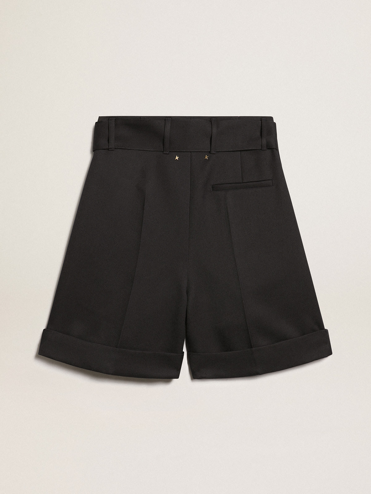Golden Goose - Women's shorts in black wool gabardine with waist belt in 