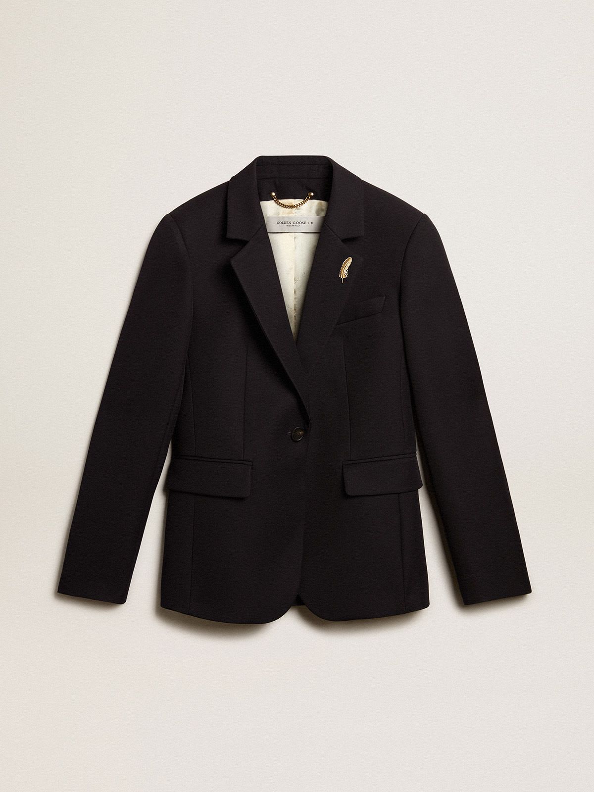 Golden Goose - Women’s single-breasted blazer in dark blue wool gabardine in 