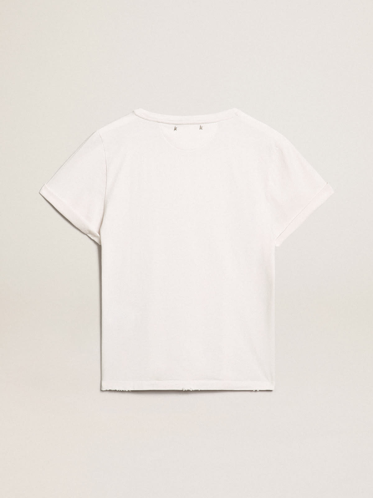 Golden Goose - Camiseta feminina branca com tratamento desgastado in 
